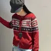 Cardigã de tricô com gola redonda, jacquard de floco de neve e pelo de guaxinim para mulheres, nova coleção outono/inverno 2026, suéter de manga longa retrô, peça de outer wear