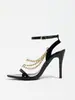 Nuevos Zapatos de Tacón Alto con Tira al Tobillo y Cadena Dorada, Punta Abierta, Sandalias de Tacón Alto Sexy de Temperamento para Mujer