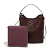 Bolsa Nueva de Mujer Transfronteriza Primavera 2025 Piel Suave Completamente Tejida a Mano Gran Capacidad Bolso Cubo Vintage Bolso Cruzado