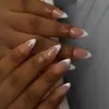 Parches de Uñas Postizas Portátiles de Estilo Francés Clásico con Borde Blanco al por Mayor, Uñas Postizas para Arte de Uñas de Longitud Media