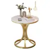 Mesa de centro de losa de roca de lujo ligero con marco de hierro, adecuada para apartamentos pequeños, sala de estar, mesa auxiliar de sofá, estilo minimalista moderno, mesa redonda pequeña para balcón