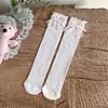 Calcetines de Verano para Niñas, Calcetines de Malla con Volantes y Lazo, Calcetines Finos de Encaje hasta la Pantorrilla, Calcetines Dulces de Princesa de Media Pantorrilla