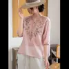 Camisa Bordada de Ramio para Mujer Verano 2026 Nuevo Cuello Tijera Jersey Holgado Adelgazante Manga Corta Superior