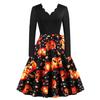 D Halloween novas mulheres transfronteiriças Europa e Estados Unidos retro feminino queimando flor colarinho manga longa preto feitiço impressão vestido