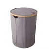 Cesto de Roupa Suja de Bambu Cesto de Roupa Suja para Banheiro Cesto de Armazenamento Impermeável de Tecido Oxford Doméstico Dobrável Cesto de Armazenamento de Grande Capacidade