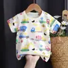 Camiseta de manga corta para niños de algodón puro de clase A. Camiseta de verano para niñas de algodón puro de color estampado de manga corta 100% para niños de clase A.