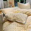 Conjunto de roupa de cama estudantil de quatro peças em gaze dupla de algodão puro com bolinhas e borda festonada Classe A, conjunto de três peças para dormitório Classe A, lençol de cama estilo feminino