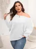 Moda Transfronteriza Otoño/Invierno 2026 Europea y Americana para Mujer Suéter Pulóver de Punto con Hombros Descubiertos y Mangas Murciélago Talla Grande Suéter Holgado para Mujer