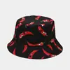 Novo Chapéu de Pescador Estampado Criativo com Padrão de Vegetais para Mulheres 2026, Chapéu de Sol Casual para Uso Externo no Verão, Chapéu Bucket Versátil