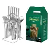 Mango cuadrado set de 24/30 piezas acero inoxidable juego de cubertería occidental cuchillo, tenedor y cuchara dorados estante de almacenamiento caja de regalo