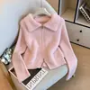 Cardigan de Tricô de Alta Qualidade Estilo Chanel Pequeno com Zíper Duplo Outono/Inverno Nova Chegada Casaco Suéter de Pelo Sintético com Gola