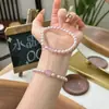 Nuevo Pulsera de Perlas Apilable con Corazón de Cristal Blanco Natural y Calcedonia Rosa Diseño de Nicho Fresco Transmisión en Vivo Venta al por Mayor
