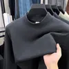 Transmissão ao Vivo Transfronteiriça Elasticidade Veludo Alemão Dupla Face Gola Alta Meia Camiseta Básica Manga Longa Masculina Outono e Inverno Cor Sólida Roupa Térmica