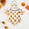 E2629 Romper de Verano Triangular con Estampado Completo Bordado de Calabacita de Halloween para Bebé Niña Pequeña