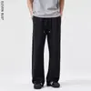 Calça casual de tricô com caimento moderno para homens, calça longa de perna larga reta solta com cordão, tendência primavera/verão para homens