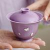 Mariposa y Morado Lila Flor de Pie Alto Boca de Flor Tazón Cubierto de Tres Talentos Taza de Té Individual Tazón de Té Cubierto de Alto Nivel Juego de Té Personal