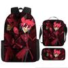 Mochila de estudiante del Hotel Hazbin, mochila de dibujos animados, mochila de tres piezas, estuche para lápices, posada del infierno transfronterizo
