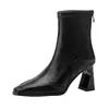 Botines de cuero cortos, nuevas botas de tacón alto estilo británico para otoño e invierno, puntera fina adelgazante, cremallera trasera, tacón grueso para mujer