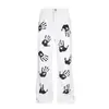 Design Hip Hop Europeu e Americano High Street Marca Tendência Jeans com Estampa de Palmeira para Homens e Mulheres Streetwear Americano Retrô Longo