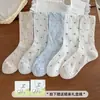 Calcetines de Mujer de Tubo Alto Calados con Patrón de Espina de Pescado Floral de Encaje Retro Verano Estilo Coreano Calcetines de Algodón Transpirables de Malla