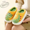Pantuflas de Algodón para Niños para Otoño e Invierno, Diseño de Dinosaurio de Dibujos Animados, Zapatos Antideslizantes de Interior para el Hogar para Niños Pequeños y Niños