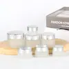 Frasco de creme de vidro fosco por atacado com tampa de madeira com textura de madeira, frasco de creme, frasco cosmético 30g50g, frasco para creme