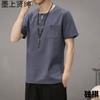 2024 verão chinês estilo tang terno roupas zen algodão e linho manga curta antiga camisa pullover de cor sólida para homens