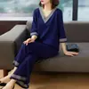 Pantalones anchos de pierna ancha holgados de talla grande para mujer de mediana edad, traje casual de dos piezas de moda