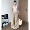 Pantalones casuales versátiles y sencillos de moda otoñal, pantalones de color liso hasta el suelo, estilo coreano de cintura alta, holgados, adelgazantes, con caída, de pierna ancha