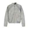 Jaqueta de couro PU tie-dye retrô estilo americano para homens, silhueta chique de outono, gola alta, jaqueta bomber, jaqueta baseball patchwork