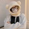 Chapéu de orelha de urso feminino de inverno espesso à prova de frio à prova de vento proteção para o pescoço cachecol pullover integrado Estilo coreano fofo chapéu de lã