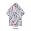 Camisas de Manga Corta Estilo Hong Kong Hawaiano para Hombres y Mujeres, Verano Holgadas Delgadas de Playa Florales de Media Manga Florales