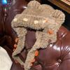 Lindo Gorro de Lana con Orejas de Oso de Peluche Colorido para Mujer en Otoño e Invierno, Grueso y Cálido, Realzando el Rostro, Pequeño Gorro Lei Feng con Protección para las Orejas
