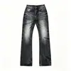 Calça jeans cinza-chumbo com estampa de relâmpago fantasma estilo americano, lavagem vintage, perna reta cleanfit, unissex