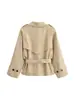 Novedades de otoño para moda femenina: Chaqueta corta estilo británico, de manga larga, con cinturón, hombros acolchados, gabardina corta