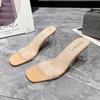 Chinelo de Salto Alto para Roupa Exterior Feminina 2025 Moda Verão Estilo Coreano Novos Sapatos de Salto Alto Estilo Fada Sandálias de Salto de Cristal Modernas
