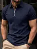 Camisa polo esportiva de manga curta masculina, estilo ins europeu e americano, transfronteiriça, venda rápida de verão 2026 Amazon, com zíper