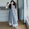 Conjunto de Blusa sem Manga Xadrez Estilo Coreano e Saia para Meninas, Novo Conjunto de Saia de Duas Peças Moda Verão para Crianças Maiores