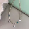Sunnyzoo|Colar de Flor Pérola Branca Ilha Azul Mensagem de Flor Estilo Coreano Único Design Fresco Corrente de Clavícula Versátil