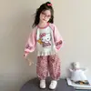 Conjunto de Dos Piezas Sudadera de Manga Larga de Dibujos Animados para Niñas Primavera y Otoño 2026 Nuevo Moda Pantalones Casuales con Estampado de Leopardo para Niños Tendencia