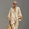 Moda Femenina Casual Europea y Americana Primavera/Verano 2026 Diseño de Estilo Perezoso Mangas Murciélago Cuello en V Holgado Conjunto