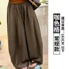 Calça xadrez marrom retrô de perna larga para mulheres, estilo fino de verão, cintura alta minimalista em tom de madeira, estilo coreano larga casual