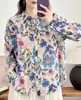 Nova Estilo Primavera e Outono Camisa Floral de Ráfia Cor Macaron, Blusa Fina Estampada Solta e Versátil para Mulheres, Atacado