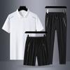 Traje deportivo de verano para hombre de mediana edad, informal, de seda de hielo, fino, de manga corta, polo, camiseta y pantalones cortos, talla grande, de secado rápido, traje de tres piezas