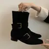 Botines gruesos de tacón alto de diseño único estilo coreano retro para mujer, nuevas botas hasta la pantorrilla versión coreana 2026 con punta cuadrada pequeña botas western