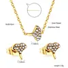 Joia Versátil da Moda com Strass Coroa Fresca Pingente de Coração Colar Pequenos Brincos de Tarraxa Conjunto de Joias de Aço Inoxidável para Mulheres
