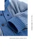 Cárdigan de punto a rayas azules para hombre, estilo holgado y relajado, de doble botonadura, cuello redondo, chaqueta suéter, casual japonés moderno