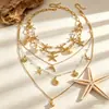 Collar de Capas con Conchas, Caracolas y Estrellas de Mar Transfronterizo Europeo y Americano Gargantilla Estilo Resort Bohemio de Playa Joyería para Mujer