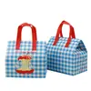 Bolsa Térmica para Llevar Apple con Cuadros Azules para Pasteles y Postres, Bolsa de Almacenamiento en Frío para Repostería, Bolsa de Tejido No Tejido, Bolso Engrosado, Personalizable