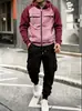 Conjunto de sudadera con capucha y cremallera y pantalones de chándal de trabajo para hombre, de estilo europeo y americano, para otoño e invierno, a prueba de fronteras, con bloques de color, corte holgado